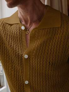 Manfinity Homme Men's Casual Solid Color Button Knit Sweater - Chocolate Brown - View 5