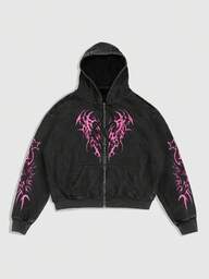 Street Life Men's Casual Graphic Print Zip-Up Hoodie Sweatshirt, Autumn