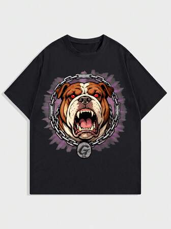 Anime T-shirt casual da uomo a maniche corte con scollo rotondo, stampa di cani, estiva
