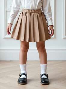 SHEIN Young Girl Vintage Plaid Fabric Pleated Skirt With Belt Plaid Skirt School Girl Skirt Girls School Uniform Skirt Brown Plaid Skirt,Fall&Winter,Halloween,Girl Fall Clothes,Girl Fall Tops,Mon And Daughter Matching ,New Fall Fashion,Sister And Me - Khaki - View 2
