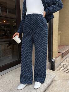 SHEIN Maternity All-Over Print Casual Versatile Straight Leg Jeans Valentine's Day Vacation Outfits Women Carnaval Summer Spring Commuting Graduation Chic Y2k Cute Streetwear Party Wedding Elegant Business Casual Woman - Blue - View 7