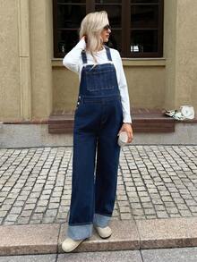 MaterniWear 孕妇休闲百搭牛仔背带连体裤，春夏情人节嘉年华服装，通勤度假毕业季时尚Y2K可爱街头风派对婚礼优雅商务休闲女式牛仔连体裤，带口袋设计宽松版型，适合日常穿着 - 藍色 - 查看 6