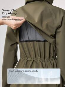 OutZeal Women Water-Resistant 3-Layer Tech Fabric Drawstring Waist Hood Long Outdoor Jacket Winter Fall Camping Hiking - Army Green - View 4