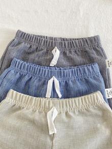 SHEIN Vintaside Kids 3pcs Baby Boy Solid Color Elastic Waist Casual Shorts,Textured Fabric Loose Sportswear For Beach Vacation,Park Outing,Daily Wear,Spring Summer Wear - Multicolor - View 9