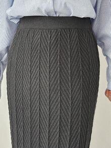 FRIFUL 女士弹力腰时尚休闲百搭针织鱼尾半身裙，秋冬款 - 灰色 - 查看 6