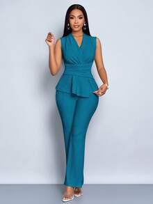SOLERSUN Elegant Workwear Waist-Cinching Suit - Blue - View 7