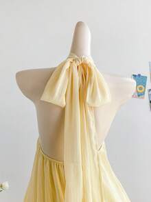 Soleia Váy ngắn thắt eo màu vàng nhạt thanh lịch, Bohemian, Boho, Kỳ nghỉ, Quần áo nữ mùa thu, Cổ điển, Ngày lễ - Vàng nhạt - Xem 6