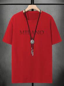 Manfinity Homme Men's Letter Print Round Neck Red Casual Short Sleeve T-Shirt - Red - View 2