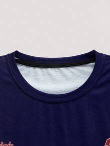 Open Phase 2pcs Men's Striped Letter Print Round Neck Sportswear Set, Graphic Pullover Sweatshirt And Pants Suit, Suitable For Outdoor And Sports, Fall Clothes - Navy Blue - View 3