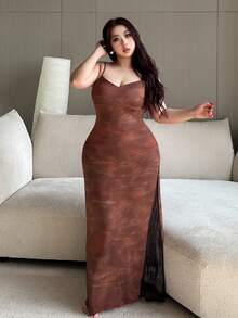 Dazy Plus Sexy Contrast Lace Bodycon Lingerie Nightgown - Khaki - View 5