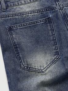 ROMWE MEN Spring Casual Graphic Men'S Casual Fashion Street Cross Pattern Washed Flared Jeans - Blue - View 6