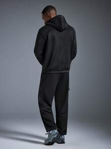 Driftmere 男士休闲半拉链连帽卫衣和工装裤套装，时尚户外套装，秋冬春夏皆宜 - 黑色 - 查看 2