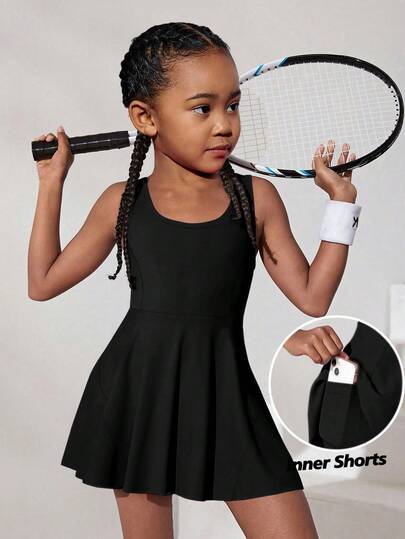 SHEIN Young Girl Solid Color Knit Round Neck Sleeveless Slim Fit Casual Dress/Sportswear