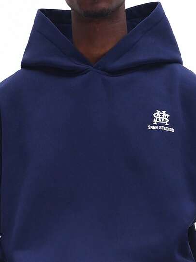 Felpa con cappuccio blu navy con stampa del logo
