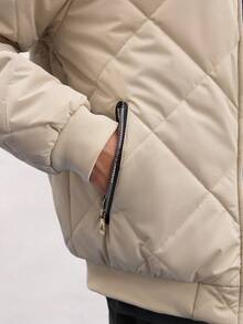 Open Phase Abrigo acolchado con patrón de diamantes y cuello de béisbol para hombres, ideal para otoño e invierno, para combinar a diario, regalo para novio/esposo - Blanco - Ver 9