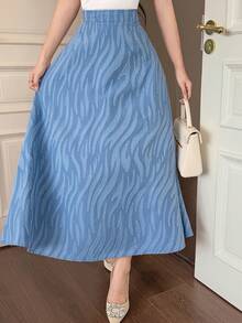 DAZY Chân váy chữ A xếp ly thanh lịch, màu trơn dành cho nữ - Màu xanh lam - Xem 4