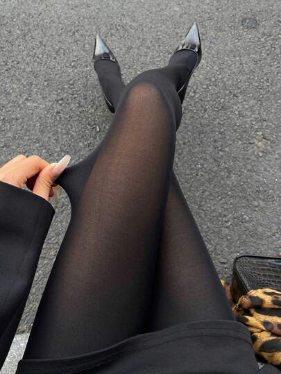 DAZY Women's Fashionable Minimalist Commuting Versatile Solid Color Sheer Mesh Leggings Y2k