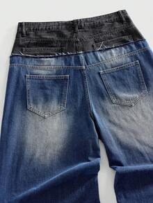 ROMWE MEN Men's Fashionable Loose Straight Leg Casual Blue Jeans - Blue - View 5