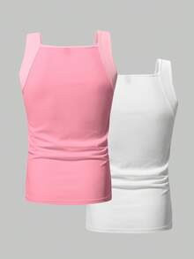 Manfinity Homme 2 件装男士纯色罗纹休闲百搭背心 - 彩色 - 查看 2