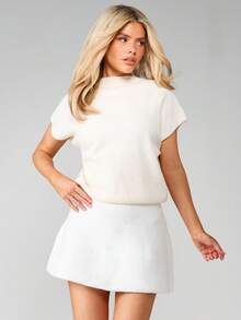 MISSGUIDED Cream A-Line Mini Knitted Sweater Skirt With Ribbed Waistband For Autumn Winter Casual Everyday Wear - White - View 1