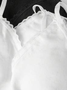 Tween Girls Bras And Bralettes-Bralette Set 4 Pieces Lace Trim Spaghetti Strap Wireless Soft Comfort Lightweight Breathable Seamless Adjustable Sleepwear Crop Top Everyday Layering Black White Pack Four Season 2026 New Year Holiday Essential Youth Innerwear Cute Minimalist - Black and White - View 4