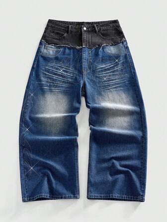 Pantalones vaqueros casuales azules de pierna recta y holgados para hombre