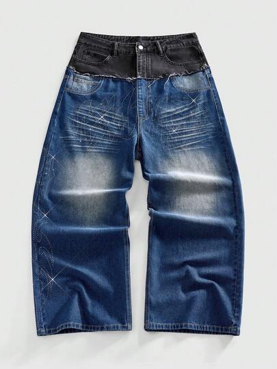 Pantalones vaqueros casuales azules de pierna recta y holgados para hombre