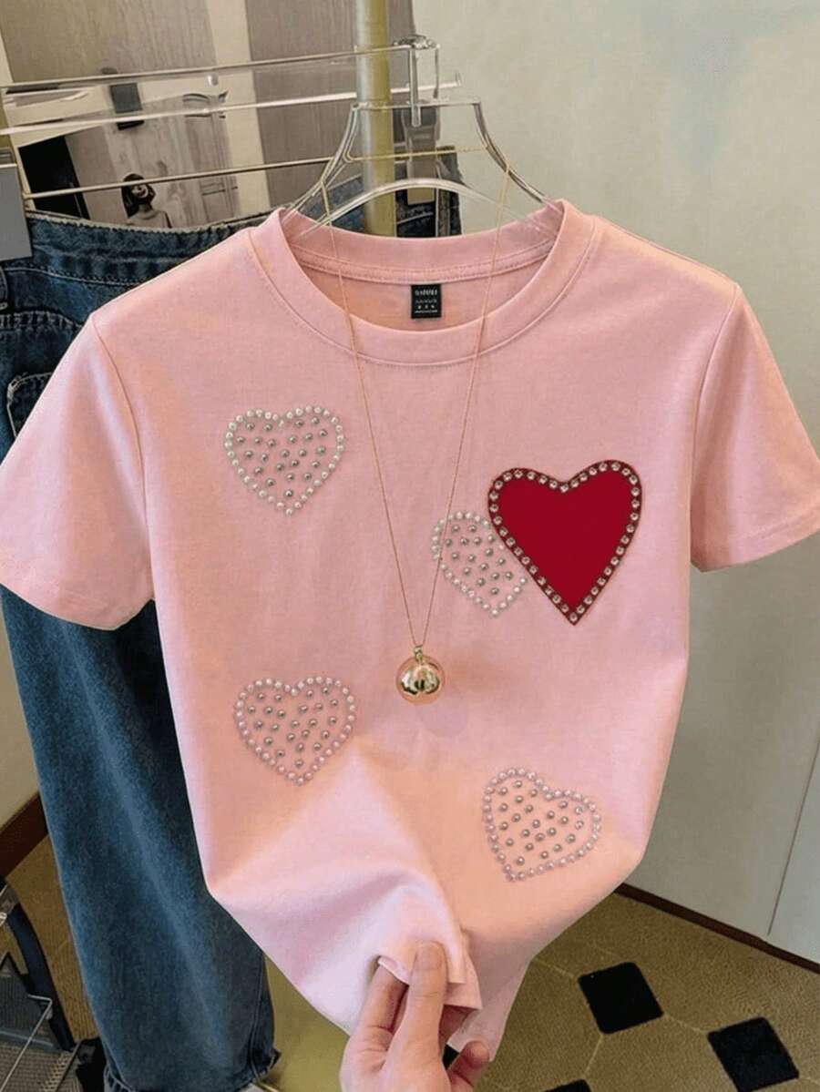Camiseta de manga corta con cuello redondo, Moda, Shine, Camisa comosa y suave ideal para regalo, celebrar, intercambio - Rosa - Ver 1
