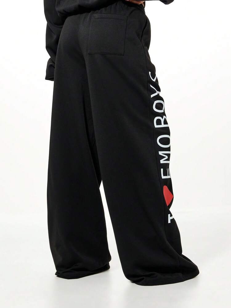 SUMWON WOMEN Wide Leg Graphic Joggers With Text Print