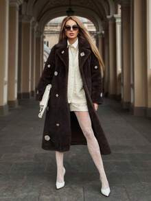 Anewsta Áo khoác dài lông nhân tạo đính đá thủ công, thích hợp cho mùa thu, mùa đông, đi chơi, thanh lịch, trang trọng, tiệc tùng, sang trọng, năm mới, áo khoác mùa đông nữ, giáng sinh, công sở, tốt nghiệp, đám cưới - Cà phê nâu - Xem 11