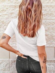 EMERY ROSE Cute Cat Love Dress Up Sweet Sister Style Print Casual Plus Size T-Shirt - White - View 2