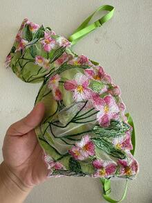 Aloruh 2件套女士浪漫刺绣性感内衣套装 - 綠色 - 查看 11