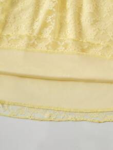 Tween Girls Sweet Style Yellow Lace A-Line Cap Sleeve Dress, Lightweight For Spring/Summer, Suitable For Holidays And Everyday Wear - Yellow - View 6