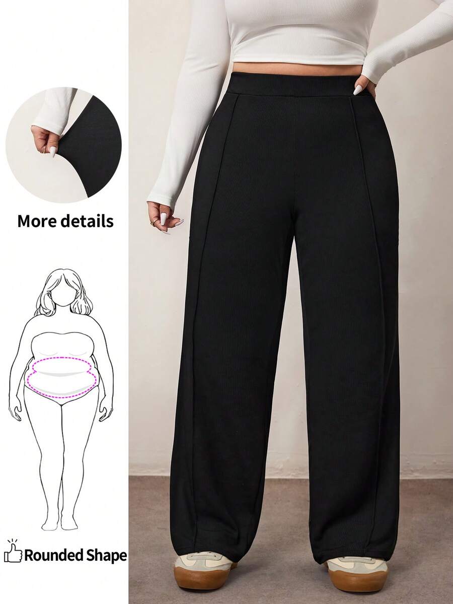 Enliva Curve Plus High Waist Black Straight Leg Pants, New Year - Black - View 1