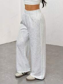 SHEIN PETITE 黑色侧条纹休闲裤，简约时尚，日常休闲，适合毕业典礼、返校季等场合，也适合教师穿着。 - 灰色 - 查看 10