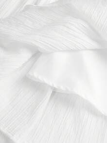 SHEIN Girlism 少女纯色弹力腰带层叠下摆A字裙，休闲荷叶边长款宽松自然白纯色连衣裙，适合春秋季节，日常休闲穿着 - 白色 - 查看 4