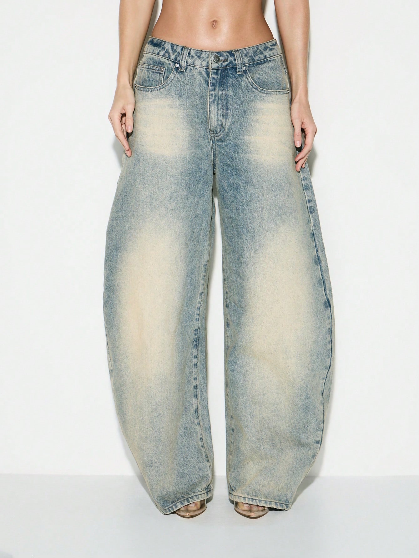 KIZN High Rise Wide Leg Distressed Denim Jeans