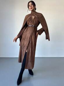 Firerie Women's New Autumn/Winter Scarf Attached Elegant Everyday Commute Lightweight Long Jacket - Coffee Brown - View 3