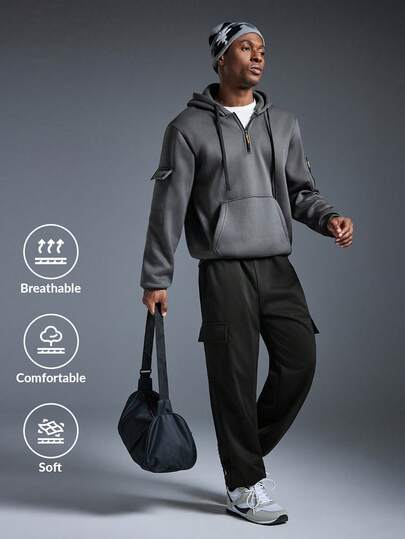 Driftmere 男士休闲拉链连帽衫和工装裤套装，时尚户外套装，适合春夏秋冬穿着