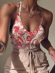 Rovax Women's Summer Beach Vacation Style Paisley Print Bodysuit - Multicolor - View 3