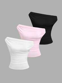 Sweetra Conjunto de blusas elegantes, livianas y versátiles con volantes y hombros asimétricos para mujer, ideal para primavera - Multicolor - Ver 3