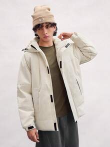 Open Phase Men's Casual Thick Warm Zipper Plush Lined Coat, Winter Warm Long Sleeved Hooded Windproof Coat, For Fall INS,Daily Matching, Boyfriend/Husband Gift, , Retro American, Unisex, Relaxed Fit Summer Outfits – Suitable For Everyday Wear And Summer Holiday Outfits. - White - View 7