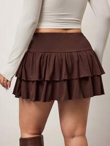 Enliva Plus Size Women Chocolate Brown Short A-Line Skirt, Cake Style, For Apple Rounded Body Shape - Chocolate Brown - View 2