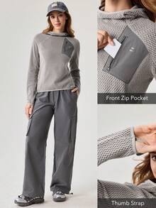 OutZeal 女士冬季保暖运动卫衣，适合露营、徒步等户外活动，长袖设计，带前拉链口袋 - 灰色 - 查看 4