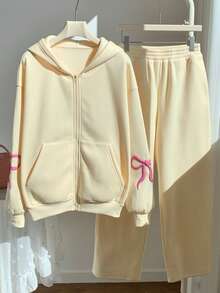 Comfortcana Bộ áo nỉ rộng rãi màu vàng kem dành cho nữ, hàng mới về mùa thu - Màu vàng - Xem 7