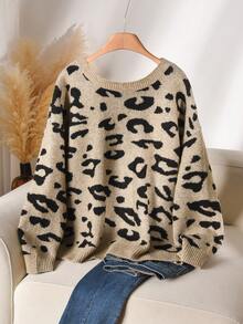 CosyJoli Plus Size Casual V-Neck Bowknot Tie Back Loose Pullover Sweater/Winter - Multicolor - View 2