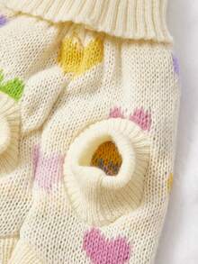 PETSIN 1pc Colorful Love Printed Beige Pet Sweater Valentine's Day Autumn/Winter Thick Warm Pet Clothes - Multicolor - View 8