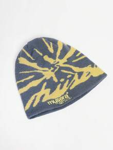 MUSERA 1pc Fashionable Autumn/Winter Warm Windproof Yellow Jacquard Floral Embroidered Letter Thick Knit Hat For Women - Multicolor - View 2