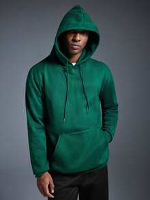 Driftmere Moletom Casual com Capuz, Manga Longa, Ombro Caído, Cordão, Bolso, Cor Sólida, Outono/Inverno, Volta às Aulas - Verde - Visão 7