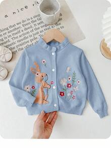 SHEIN Newborn Baby Girl Cute & Sweet Embroidered Button Sweater
